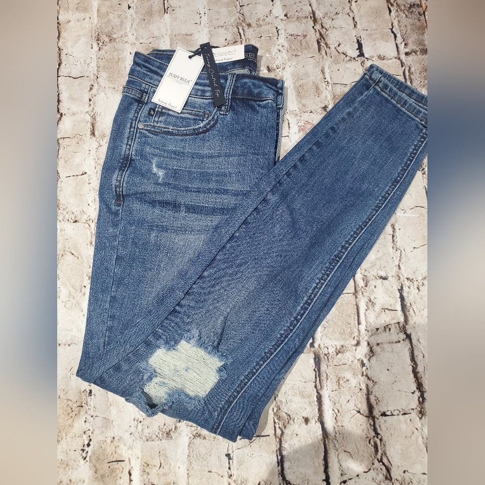 Judy Blue Distressed Women's Mid Rise Blue Jeans
